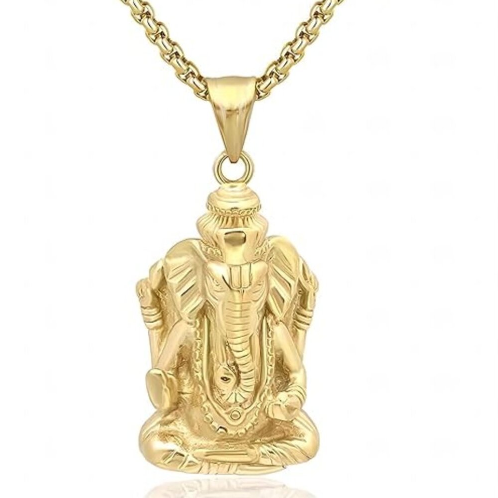 NEW! Stainless Steel Ganesha Necklace the Hindu God of Success, Fortune & Wisdom
